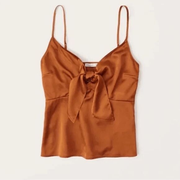 Abercrombie & Fitch Copper Orange Satin Tie Front Cami Tank Small NWT - Picture 8 of 8